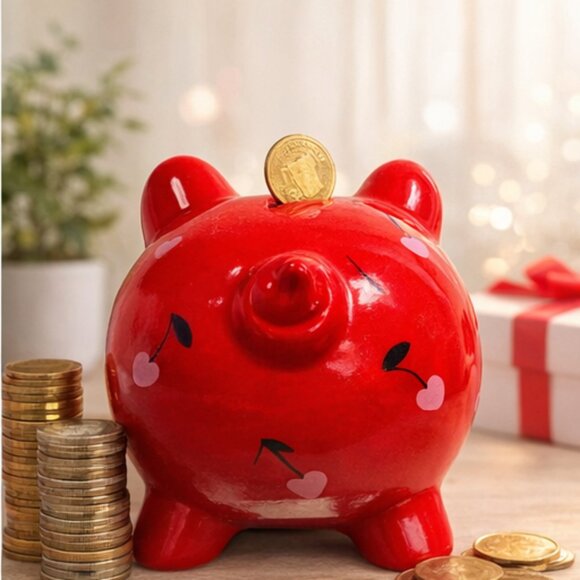 NEW One-of-a-Kind Red Piggy Bank ❤️ Heart Eyes | Cute Aesthetic Decor | Gift - Picture 3 of 4
